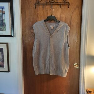 Duluth Trading Sweater Vest Mens Large Gray Knit Button Up Grandpa